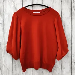 【 ショコラフィネローブ 】 異素材切り替え ニット プルオーバー 七分袖 赤