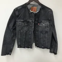 N1023 LEVIS リーバイス ノーカラー デニムジャケット カットオフ Ｍサイズ ブラック系 長袖 メンズ Gジャン 古着 アウター 秋冬春 綿100％