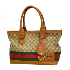 【6ac3064】グッチ トートバッグ GGキャンバス/シェリーライン 257085 キャンバス ブラウン シャンパンゴールド金具【中古】レディース