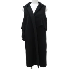 美品 21AW yori ヨリ アシンメトリー フリル ボンディングロングジレ ノースリーブコート YR2115-041SP-6 サイズF ブラック レディース 古着 中古 USED