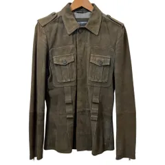 良品 DOLCE&GABBANA ドルチェ&ガッバーナ スエードレザー 比翼仕立て ミリタリー 長袖シャツ 44 カーキ メンズ 古着 中古 USED