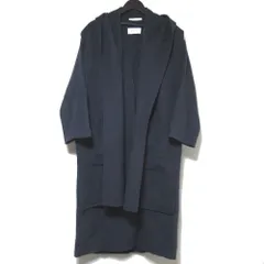 美品 ETRE TOKYO エトレトウキョウ フーディーストール リバーコート ノーカラーコート 1221500045-0 Sサイズ ネイビー レディース 古着 中古 USED