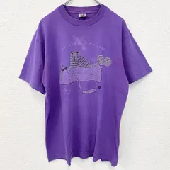 古着 used　フルーツオブザルーム　90s　半袖プリントTシャツ　コットン100%　シングルステッチ　猫　紫　Lサイズ