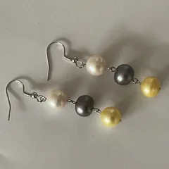 淡水本真珠★バロック★三色三連★フックピアス★ハンドメイド★ファッション★デザイン★ピアス★パールピアス