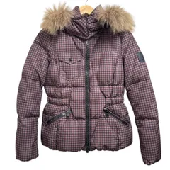 美品 COACH コーチ チェック柄 ファー付き ダウンジャケット ブルゾン XS ブラウン×ブラック レディース 古着 中古 USED