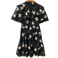 美品 Kate spade ケイトスペード バタフライ柄 コードレース ワンピース 0 ブラック レディース 古着 中古 USED