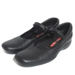 美品 PRADA SPORT プラダスポーツ メリージェーン スクエアトゥ レザーパンプス サイズ34.5 約21.5cm ブラック レディース 古着 中古 USED