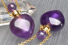 人気！ アメジスト　35x22.5mm　香水瓶 ハート ペンダント ネックレス 1個売り パワーストーン 天然石 _PR3457-3