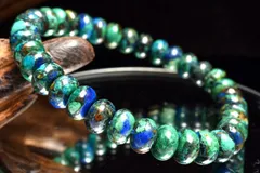 【１点物】希少形状◇幻想模様 アズライトマラカイト　5x8mm　ボタン ブレスレット パワーストーン 天然石 _MC3726