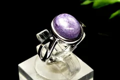 【１点物】シルバー925◇シルキーな輝き チャロアイト　10x8mm　オーバル 指輪リング(サイズ調整可) パワーストーン 天然石 _PC8780