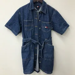 N1025 TOMMY JEANS トミージーンズ ブルー デニム シャツワンピース 半袖 ウエストベルト付 Sサイズ レディース スタイリッシュ