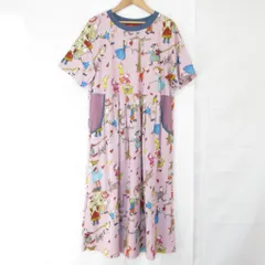 美品 OLLEBOREBLA ALBEROBELLO オレボレブラ アルベロベロ ぶたさん プリント フレアワンピース ライトパープル レディース 古着 中古 USED