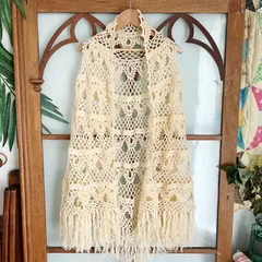 ユーロヴィンテージ 手編み アクリル アイボリー レースストール（m530）