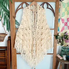 ユーロヴィンテージ 手編み アクリル アイボリー  レースストール（m529）