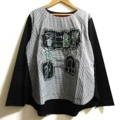 未使用 OLLEBOREBLA オレボレブラ アルベロベロ ぶたさん刺繍 チェック ロングスリーブ カットソー サイズM ブラック ホワイト レディース 古着 中古 USED