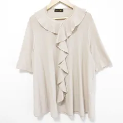 Drawer ドゥロワー 18G ウール フリルクルーネック ショートスリーブ ニットブラウス ピンクベージュ レディース 古着 中古 USED