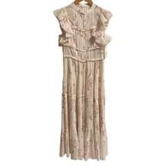 未使用 24SS SNIDEL スナイデル プリント プリーツ ドレス ワンピース SWFO242034 サイズ1 ピンクベージュ レディース 古着 中古 USED