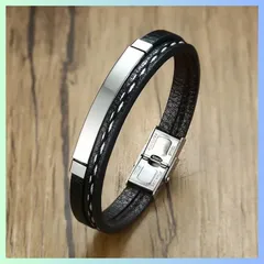 ブレスレット レザー ステンレス オシャレ シルバー