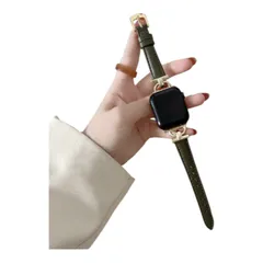 Apple Watch アップル ウォッチ フェイクレザー ブレスレット バンド 38/40/41mm　オリーブグリーン+ゴールドバックル　590510384041