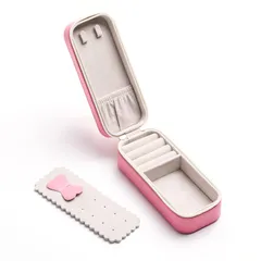 新品 小さな宝石箱トラベルジュエリーボックスポータブルジュエリーボックスMINIジュエリーボックスジュエリーストレージボックスレザーレット (ピンク)