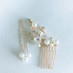 お呼ばれ　パール　小枝　2点セット　ヘアアクセサリー ウェディング　ブライダル　ドレス　花嫁