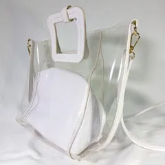 【訳あり】2way クリアバッグ ポーチ付 ショルダーバッグ トートバッグ 白 クロコ型押し 透明 PVC ビニールバッグ レディース 夏 海 プール レジャー 鞄 セット