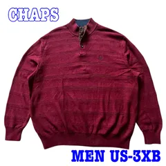 CHAPS チャップス ロゴ刺繍 ハーフボタン ボーダー柄 コットン ニットセーター US-3XB