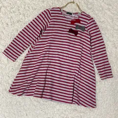 BeBe キッズ ボーダー柄ワンピース レッド グレー 130 リボン 可愛い