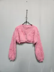 ピンク ファー クロップド カーディガン