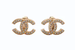 極美品 CHANEL シャネル ココマーク イヤリング 重量約8.1g GP メタル ラインストーン ゴールド クリア 中古 4b011691