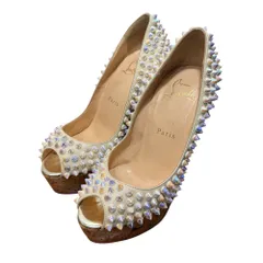 美品 Christian Louboutin クリスチャンルブタン オープントゥ スタッズ ウェッジソール パンプス 約22cm オフホワイト レディース 古着 中古 USED