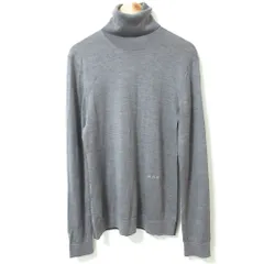 良品 BURBERRY バーバリー ロゴ刺繍 バイカラー タートルネック 長袖 ニットカットソー セーター M グレー レディース 古着 中古 USED