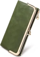 lattre がまぐち財布 女性 がま口 長財布 レディース 大容量 レザー 薄い おしゃれ 軽量 (グリーン)