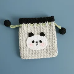 手編み かわいい キャラクター 引き出し式 束口ポーチ 編み物 小銭入れ ミニバッグ