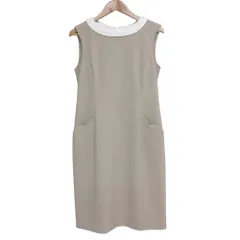 美品 FOXEY NEW YORK フォクシーニューヨーク 白襟付き ノースリーブ ドレス ワンピース 32249 サイズ40 ベージュ レディース 古着 中古 USED