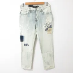 未使用 LAUREN RALPH LAUREN ローレンラルフローレン パッチワーク リペアデニムパンツ ジーンズ サイズ4 ブルー  レディース 古着 中古 USED