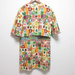 美品 Jocomomola ホコモモラ シビラ 幾何学柄 ジャケット付き アンサンブルワンピース サイズ42 マルチカラー レディース 古着 中古 USED