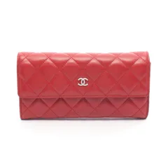 シャネル CHANEL 二つ折り長財布 マトラッセ レッド レザー マトラッセ 長財布 レディース Used B