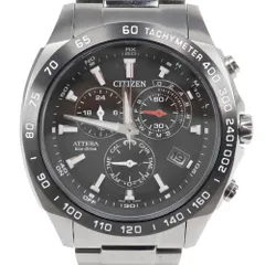 【CITIZEN】シチズン アテッサ エコドライブ E610-T01651 チタン シルバー ソーラー電波時計 クロノグラフ メンズ 黒文字盤 腕時計