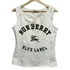 Burberry Blue Label(バーバリーブルーレーベル) ノースリーブカットソー サイズ38 M レディース美品  - 白×カーキ ダメージ加工
