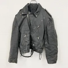 古着 used　ロンジャン　レザージャケット　ダブルライダースジャケット　ベルト付き　黒　ブラック　40