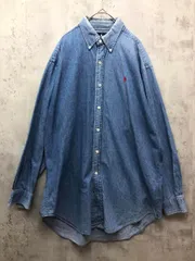 Ralph Lauren ラルフローレン 赤ポニー 刺繍ロゴ デニム シャツ sizeM/ライトブルー ■■◎メンズ