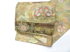 【一輝堂】袋帯 六通柄 唐草花に向かい鳥 金糸 正絹 26b01-31