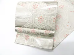 【一輝堂】袋帯 六通柄 亀甲花 銀糸 正絹 26b01-34