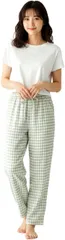 Electric Circus 毎日が快適 パジャマパンツ チェック柄 コットンパンツ 部屋着 寝巻き 入院 旅行 寝間着 ルームウェア かっこいい かわいい おしゃれ (ライトグリーン)