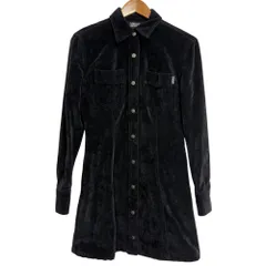 美品 VERSACE JEANS COUTURE ヴェルサーチェジーンズクチュール ヴィンテージ 長袖 ベロアシャツワンピース 28/42 ダークネイビー レディース 古着 中古 USED