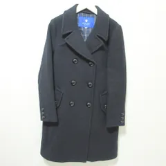 美品 BLUE LABEL CRESTBRIDGE ブルーレーベルクレストブリッジ 裏地チェック ウール ダブルコート 38 ネイビー レディース 古着 中古 USED