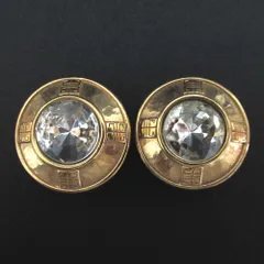 美品 GIVENCHY ジバンシー ヴィンテージ クリアストーン クリップ イヤリング GP ゴールドカラー レディース 古着 中古 USED