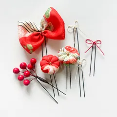 〔536〕七五三髪飾り　古布リボン　ヘッドドレス　ヘアピン