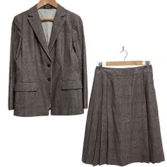 美品 Aquascutum アクアスキュータム チェック ジャケット ひざ丈 スカート スーツ セットアップ サイズ8 ブラウン レディース 古着 中古 USED